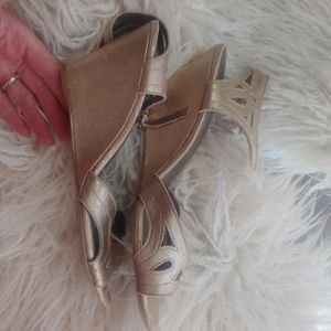 Leather Heeled Sandals Gold Matte Leather